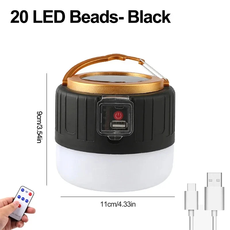 Solar LED Camping Lantern — USB Rechargeable Waterproof Tent Light for Hiking & BBQ