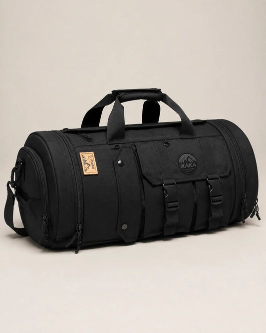 Black Oxford travel bag shown from the left three-quarter studio angle