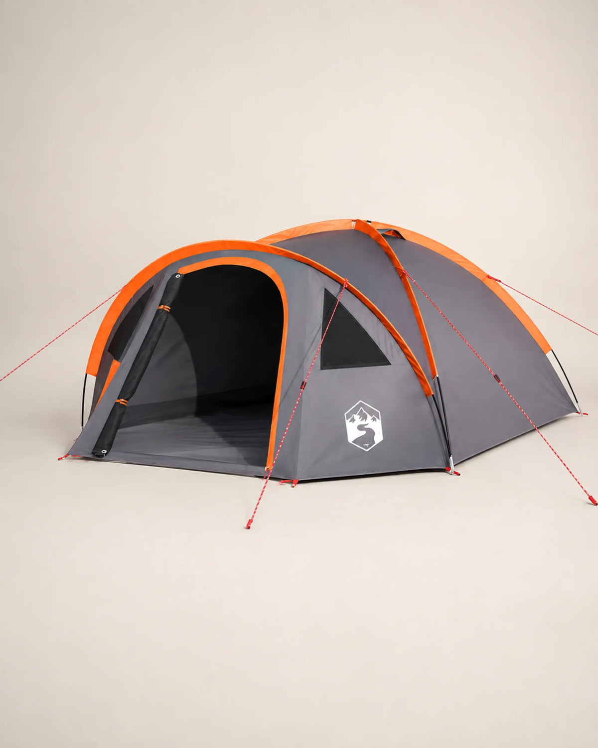 Grey and orange dome tent shown from the right three-quarter studio angle