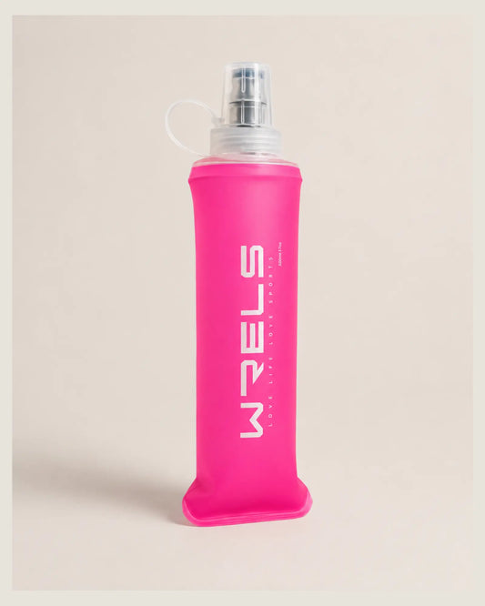 WRELS pink 500ml collapsible running flask left three-quarter view