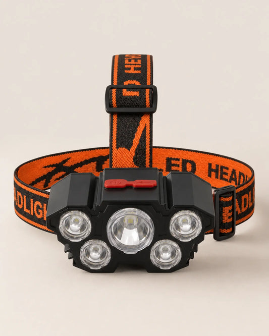 ESMARTER T21 Style A rechargeable 5-LED headlamp with orange adjustable strap