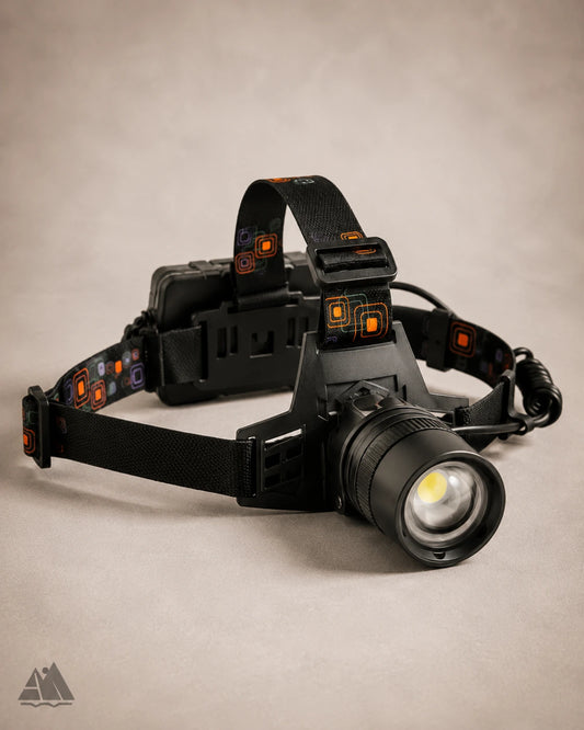 Mikenoon H02 zoomable rechargeable LED headlamp viewed from the right