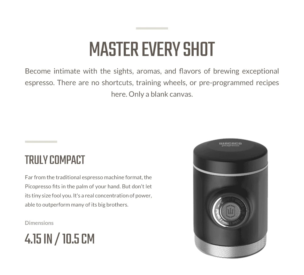 WACACO Picopresso Portable Espresso Maker — 18-Bar Pressure, Compact Travel Coffee Machine