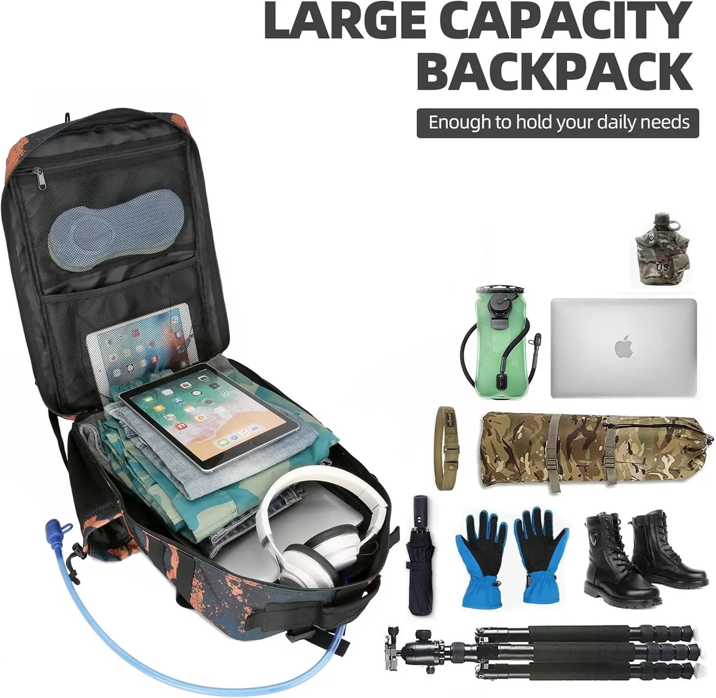 45L Tactical MOLLE Backpack | Waterproof Nylon, Softback