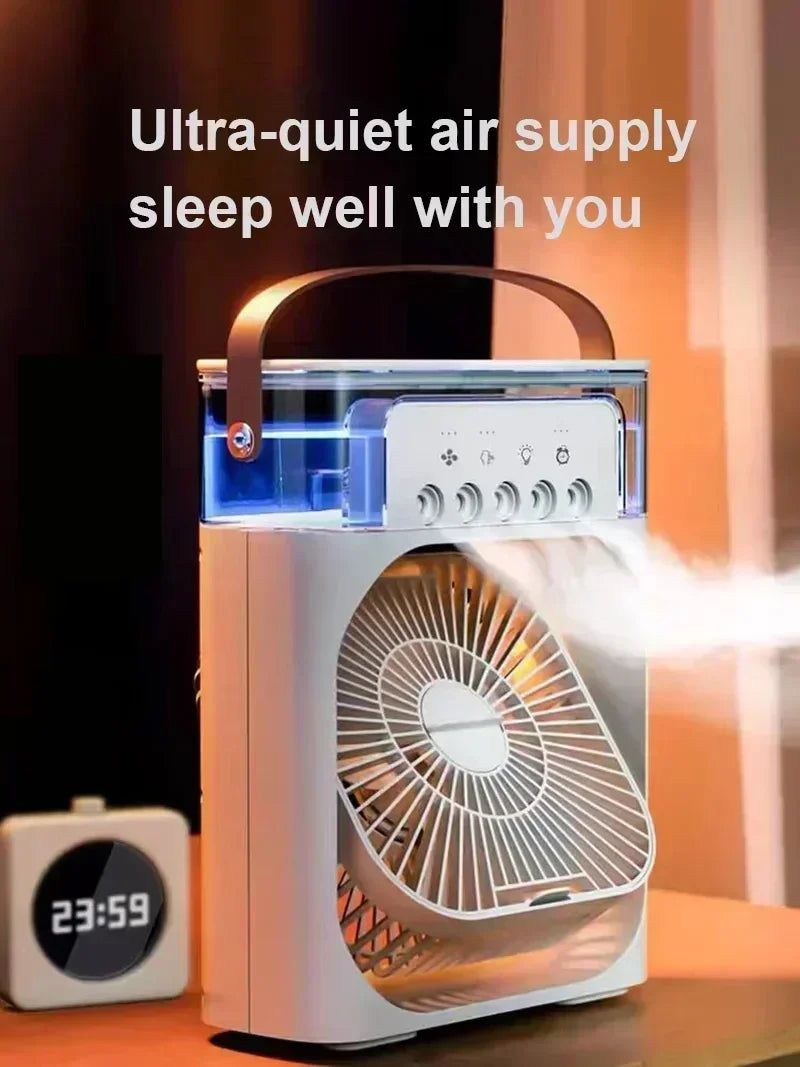3 In 1 Mini Air Cooler Portable Cooling Fan With LED Night Light Humidifier Desktop Refreshing Appliance For Home Office Bedroom