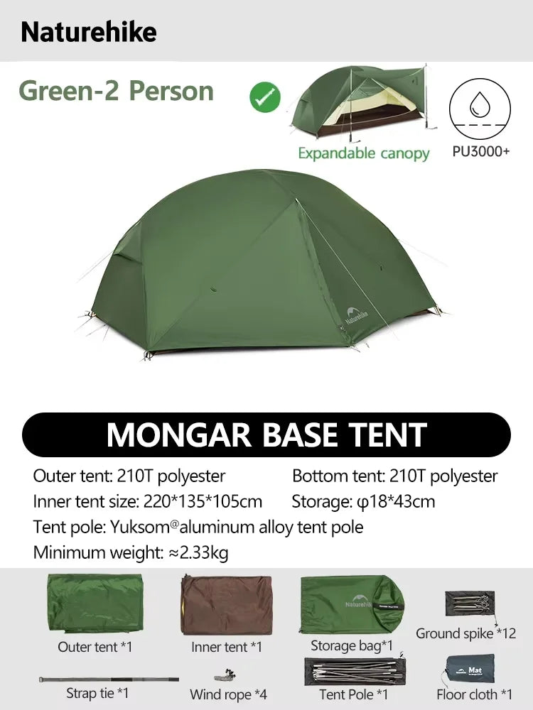 Naturehike Mongar 2 UL/PRO Tent | Ultralight 15D Backpacking 1-2 Person