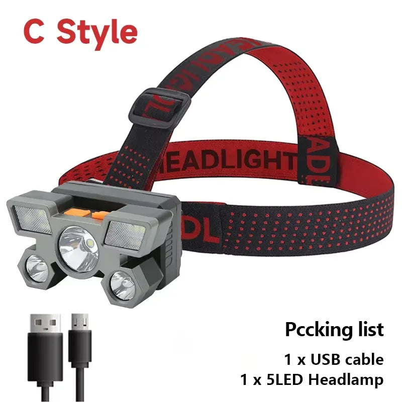 ESMARTER 5 LED COB Headlamp | Rechargeable, 4 Modes, SOS, Waterproof