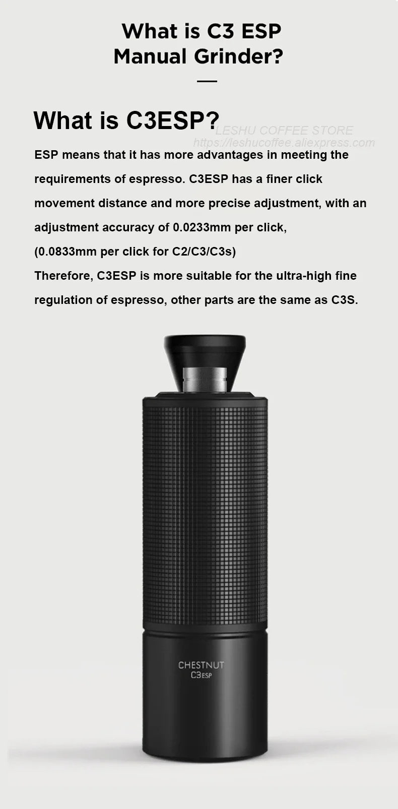 TIMEMORE Chestnut C3S / C3ESP Manual Coffee Grinder — All-Metal Body, S2C Burr, Portable