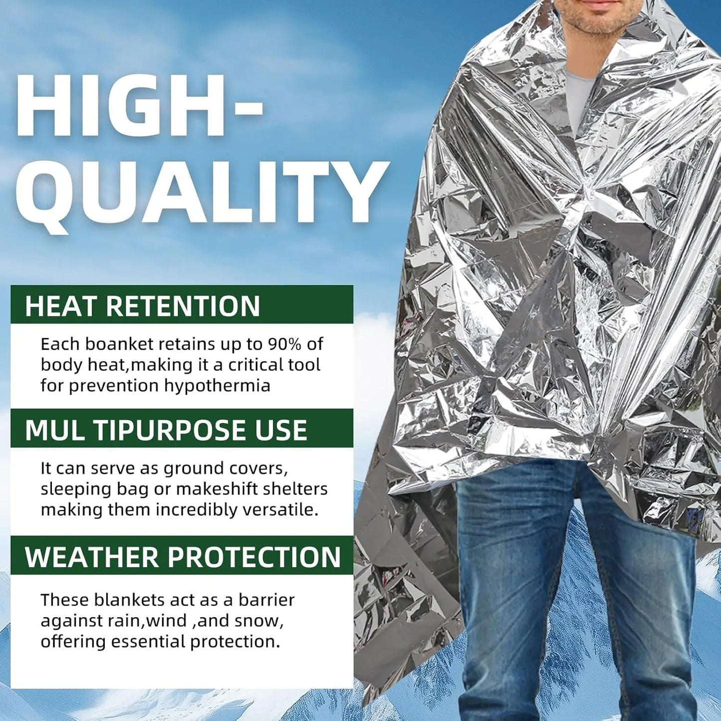 Emergency Thermal Survival Blanket — Waterproof Mylar First-Aid Foil Blanket (Multipack)