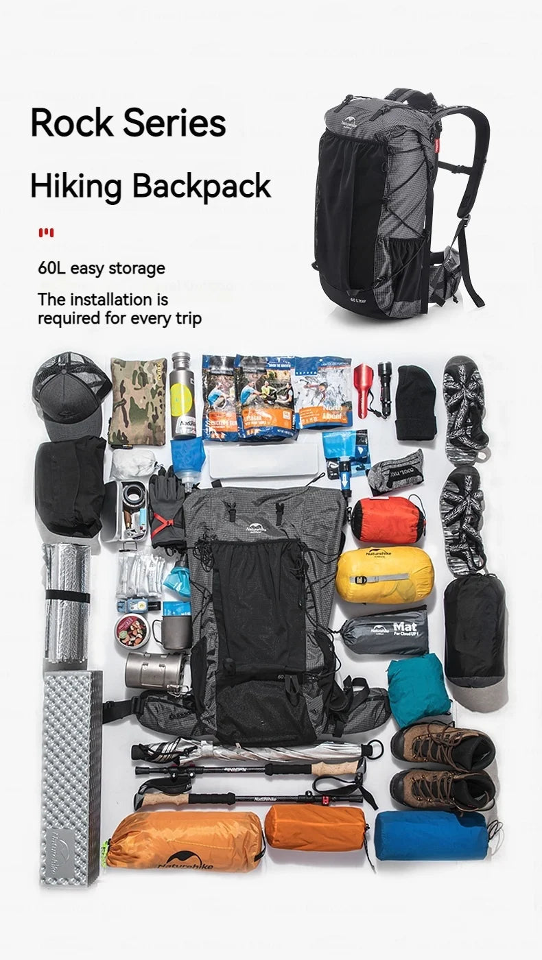 Naturehike Rock Series Hiking Backpack | 40L / 60L, Rain Cover, 420D Nylon