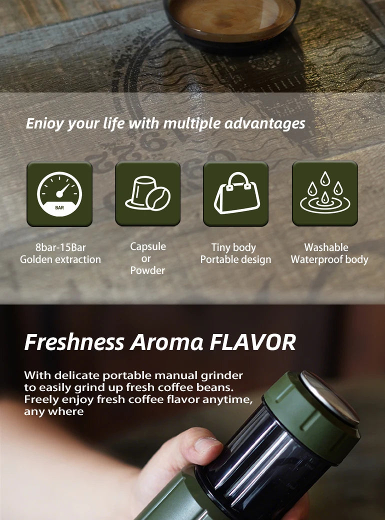 HiBREW H4D 2-in-1 Portable Espresso Maker — Hand-Press, Capsule & Ground, Hot/Cold