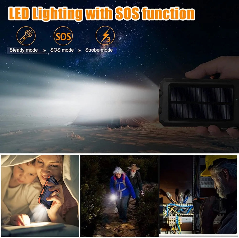 Solar Power Bank 80000mAh | Solar Panel, LED Flashlight & Compass