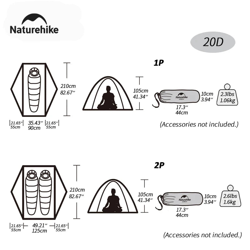 Naturehike Tagar Ultralight Hiking Tent Outdoor Summer Lightweight Camping Rainproof 1-2 Person Tent