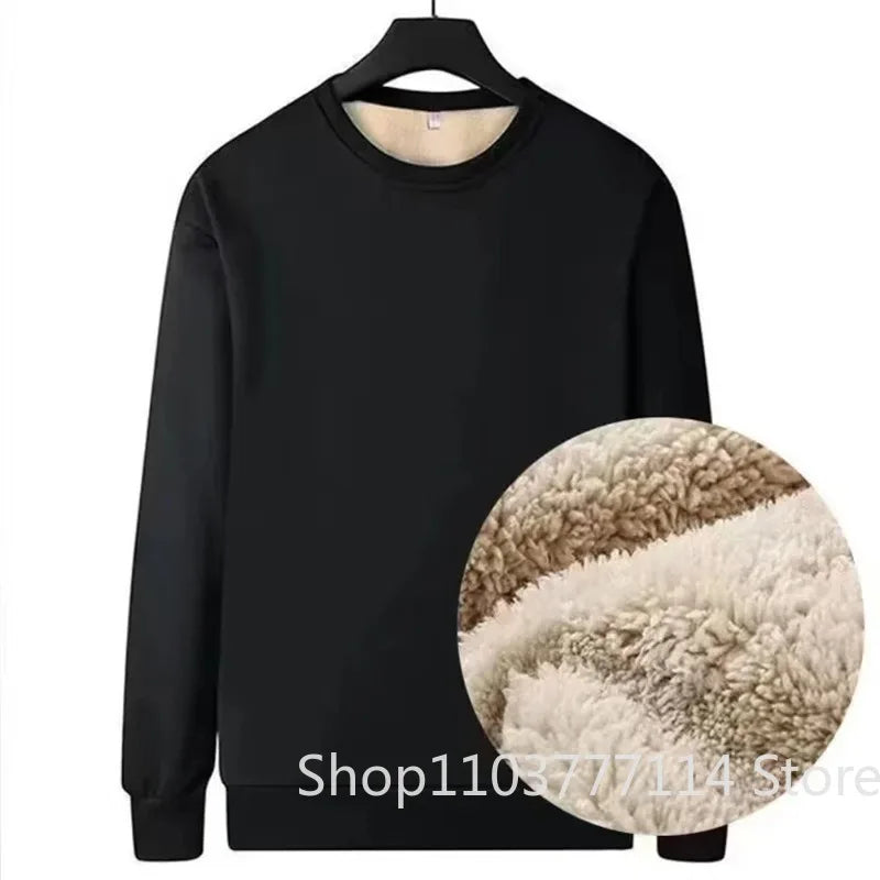 Men's Autumn Winter Fleece Lined Warm Top Korean Fashionable Long Sleeved Base Shirt Plush Casual Warm Underwear T-shirt