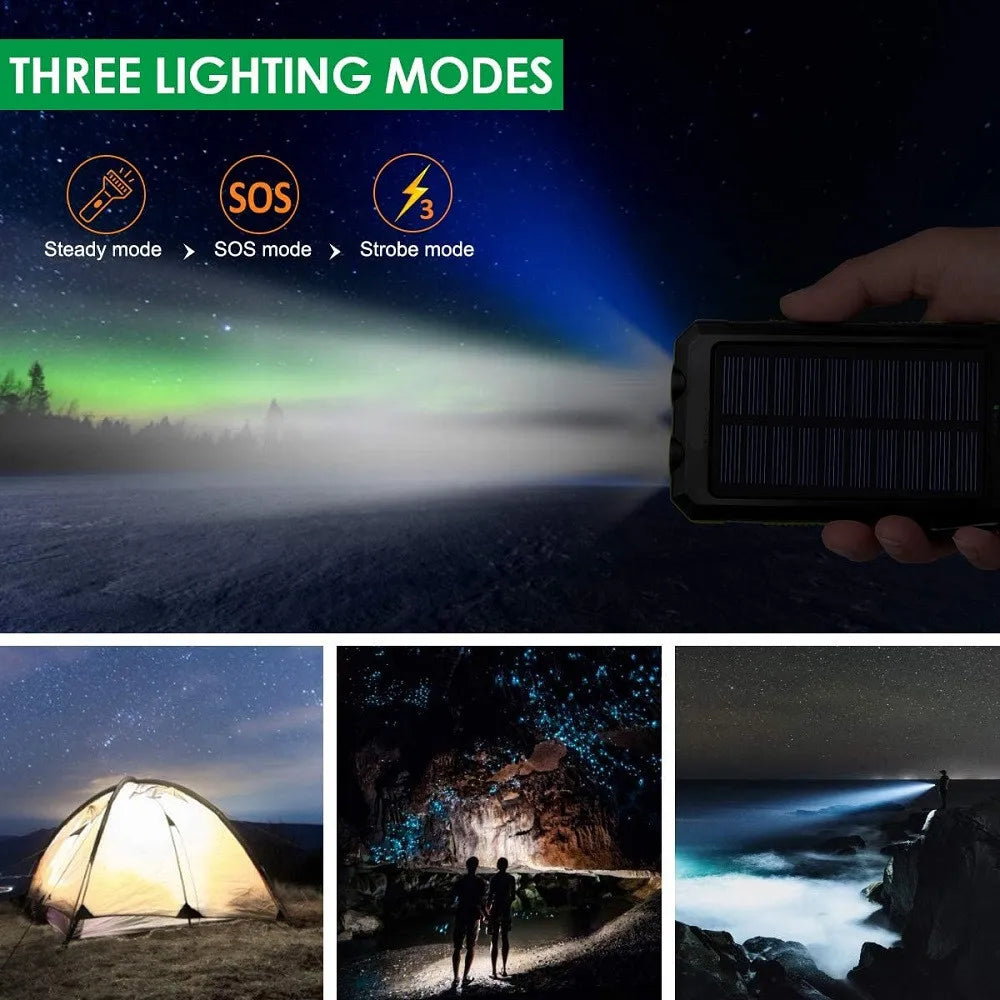 Solar Power Bank 80000mAh | Solar Panel, LED Flashlight & Compass