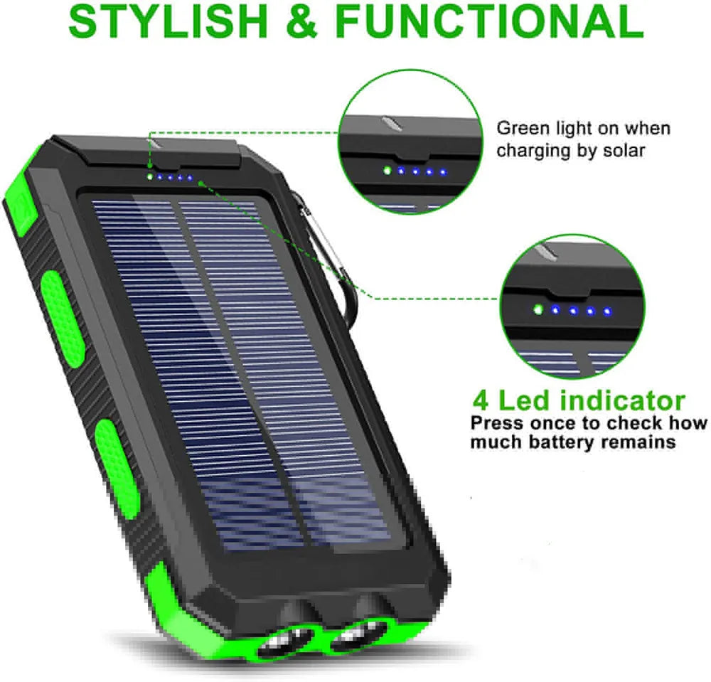 Solar Power Bank 80000mAh | Solar Panel, LED Flashlight & Compass