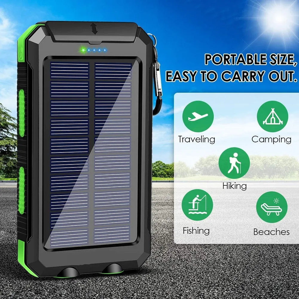 Solar Power Bank 80000mAh | Solar Panel, LED Flashlight & Compass