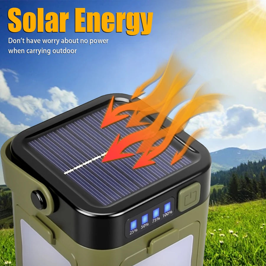 4-Leaf Solar Camping Lantern — Foldable Rechargeable Warm Tent Light & Emergency Torch