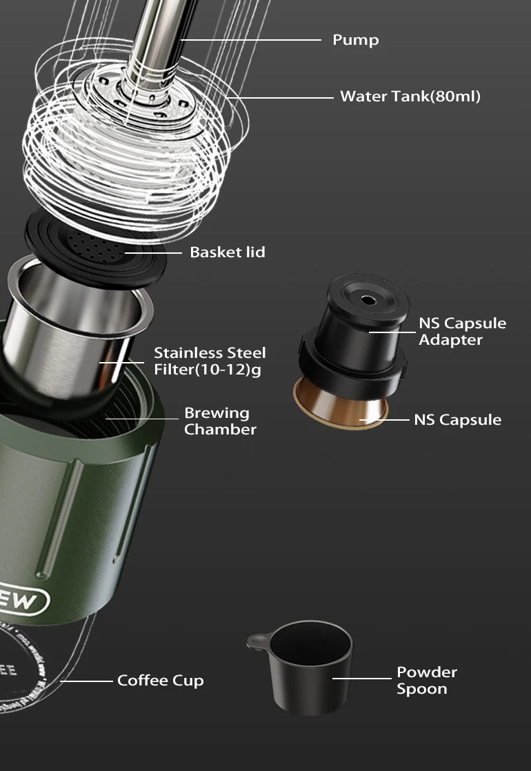 HiBREW H4D 2-in-1 Portable Espresso Maker — Hand-Press, Capsule & Ground, Hot/Cold