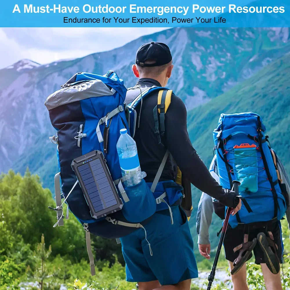 Solar Power Bank 80000mAh | Solar Panel, LED Flashlight & Compass