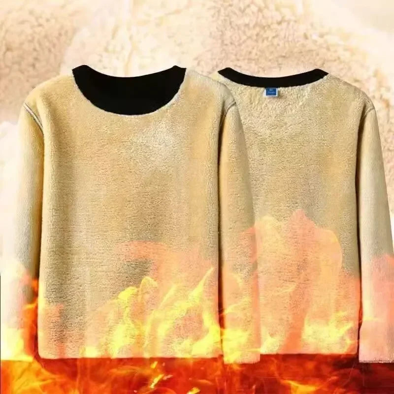 Men's Autumn Winter Fleece Lined Warm Top Korean Fashionable Long Sleeved Base Shirt Plush Casual Warm Underwear T-shirt