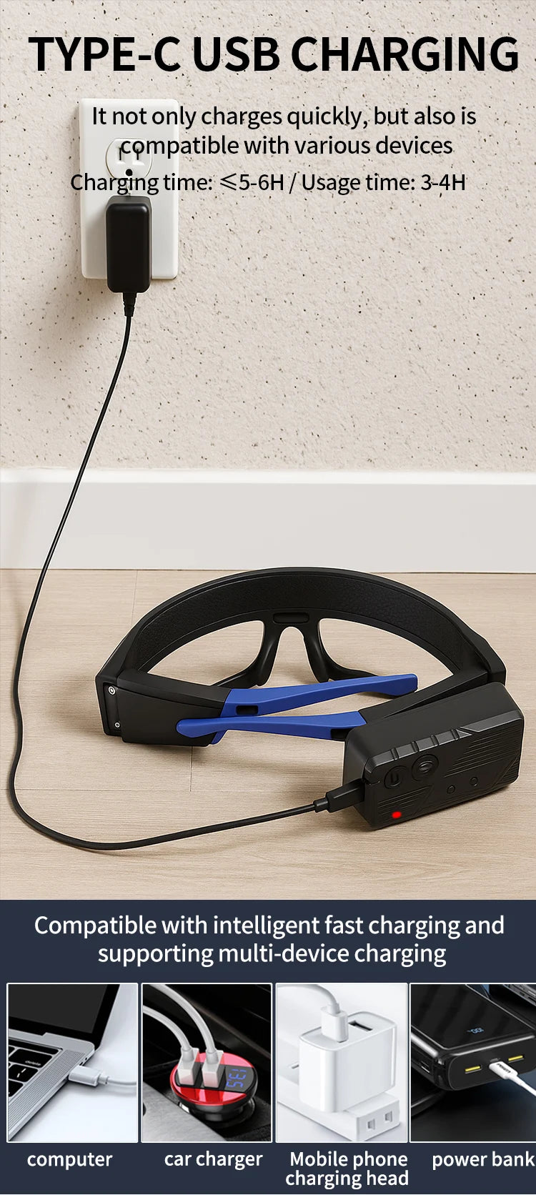 XTE COB Glasses Headlamp | 500LM, Touch Sensor, Dual Beam, USB-C
