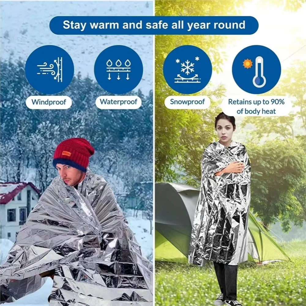 Emergency Thermal Survival Blanket — Waterproof Mylar First-Aid Foil Blanket (Multipack)
