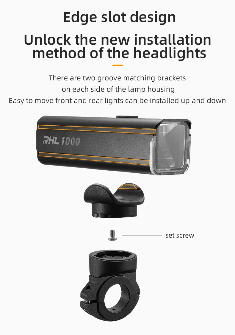 ROCKBROS 1000LM Bike Light Front Lamp Type-C Rechargeable LED 4500mAh Bicycle Light Waterproof Headlight Bike Accessories