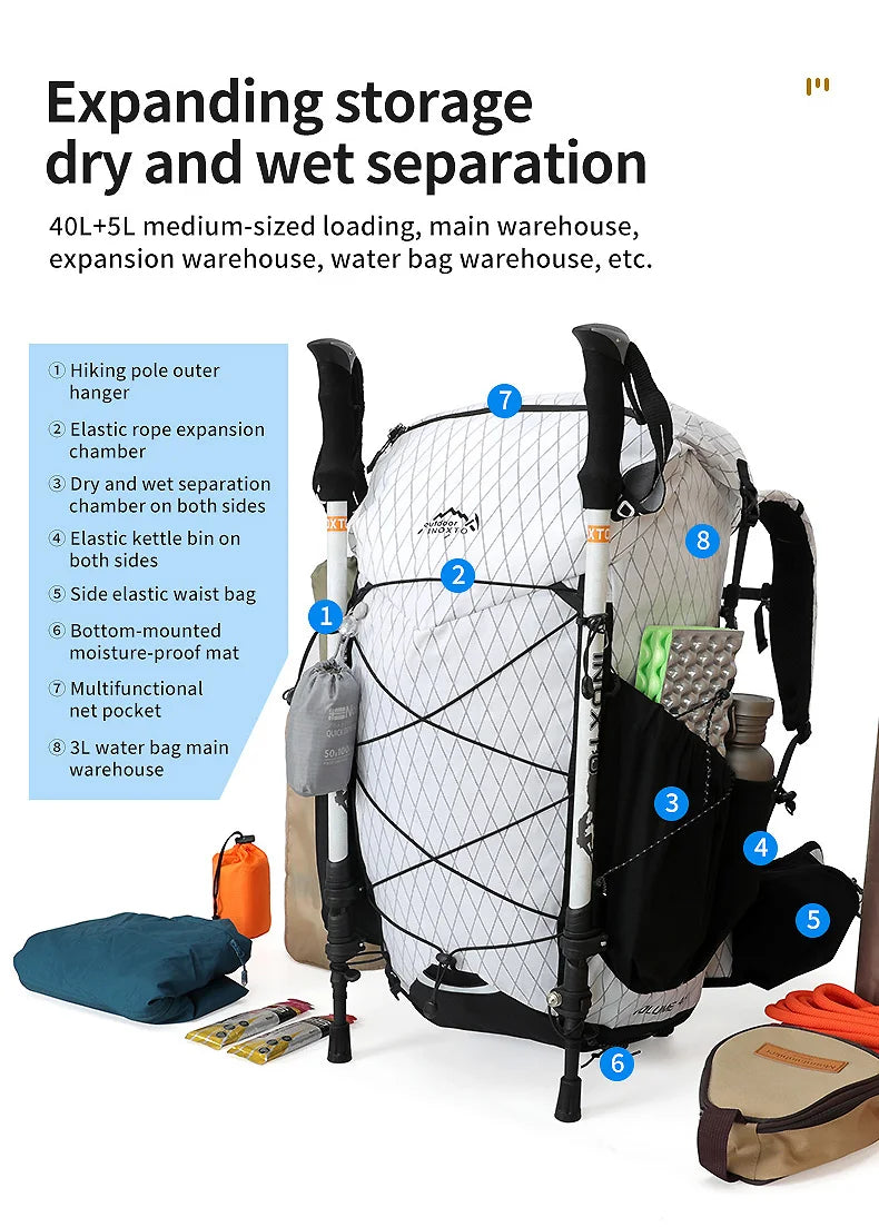 45L Hiking Internal Frame Backpack | Rain Cover, Lightweight