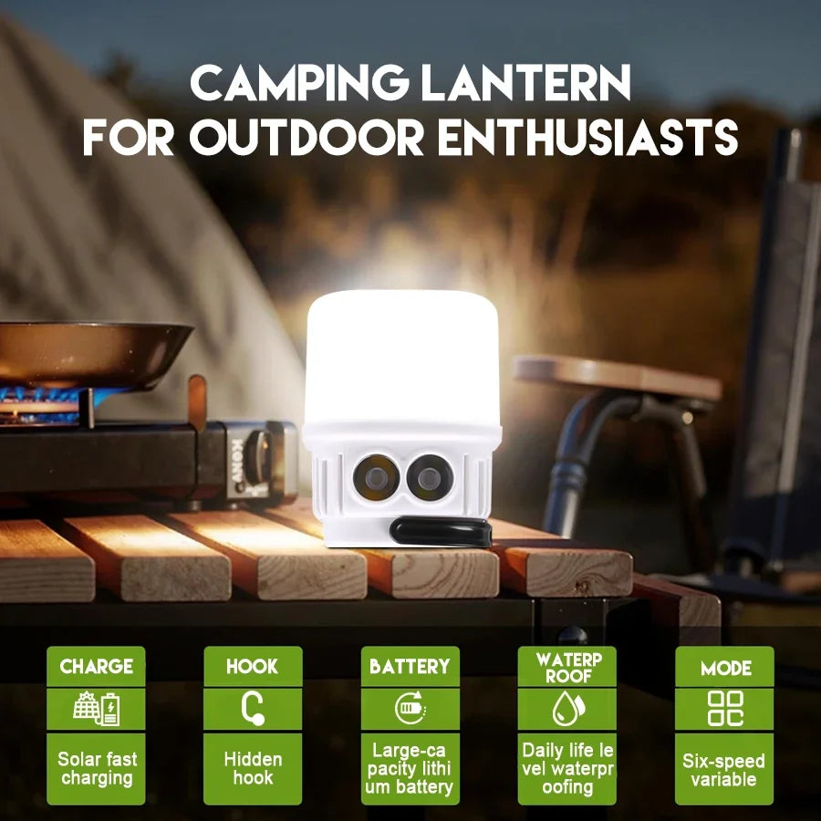 Solar LED Camping Lantern — USB Rechargeable Waterproof Tent Light for Hiking & BBQ