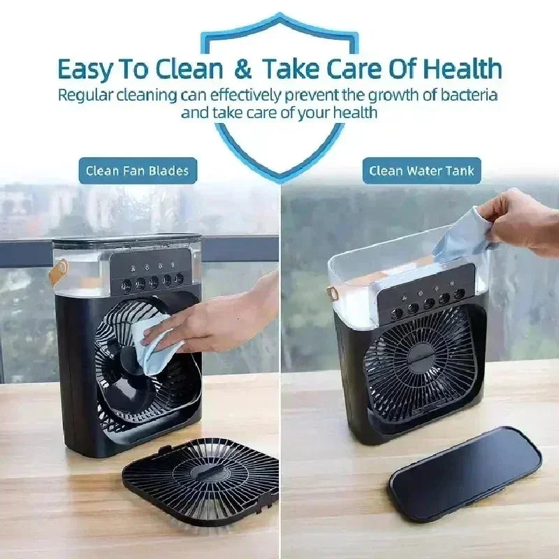 3 In 1 Mini Air Cooler Portable Cooling Fan With LED Night Light Humidifier Desktop Refreshing Appliance For Home Office Bedroom