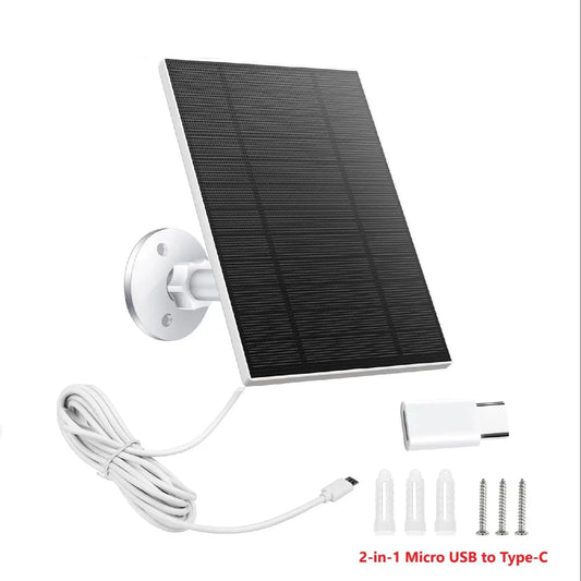 10W 5V Waterproof Solar Panel Charger 2-in-1 Micro USB Type-C with 3m Cable Portable Outdoor for Security Camera & Mobile Phone