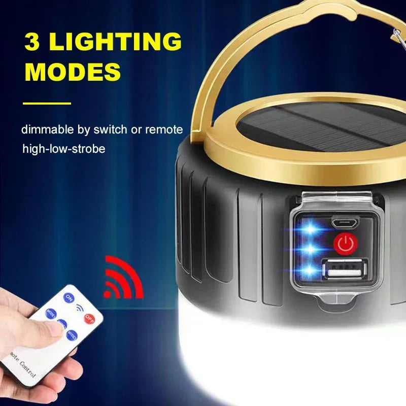 Solar LED Camping Lantern — USB Rechargeable Waterproof Tent Light for Hiking & BBQ