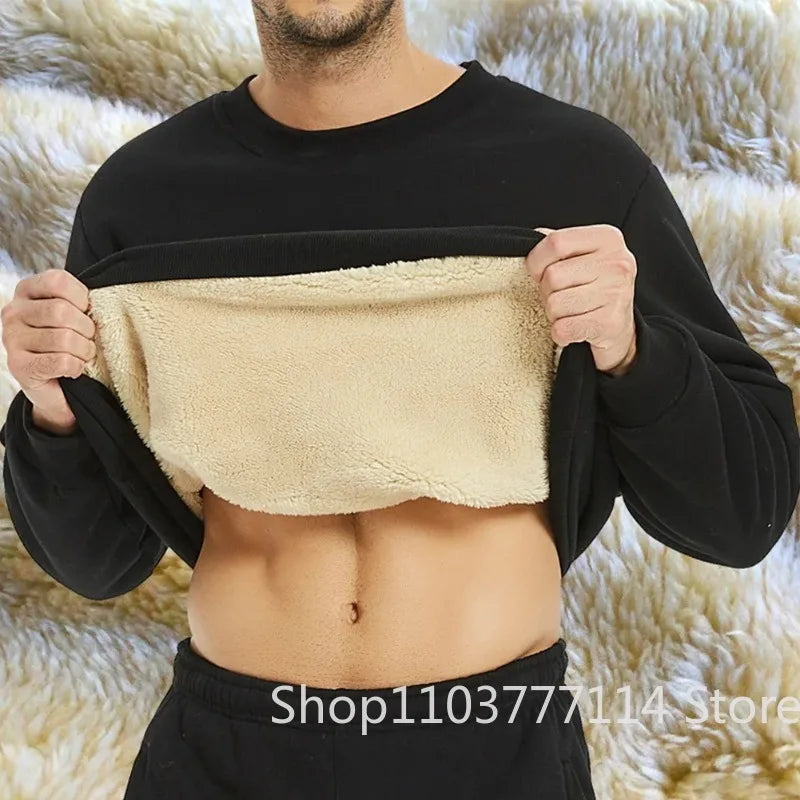 Men's Autumn Winter Fleece Lined Warm Top Korean Fashionable Long Sleeved Base Shirt Plush Casual Warm Underwear T-shirt