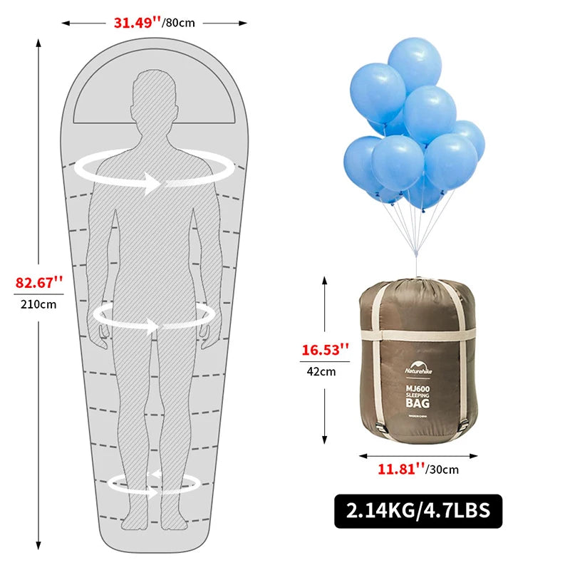 Naturehike Mummy Sleeping Bag | Winter Rated -12°C Lightweight MJ300/MJ600