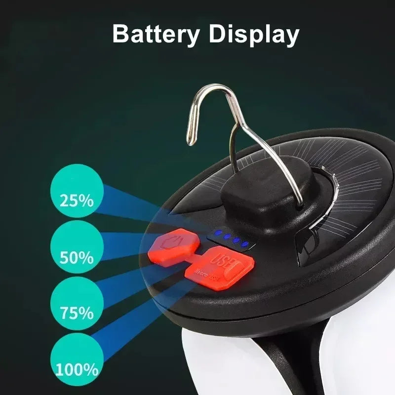 4-Leaf Solar Camping Lantern — Foldable Rechargeable Warm Tent Light & Emergency Torch
