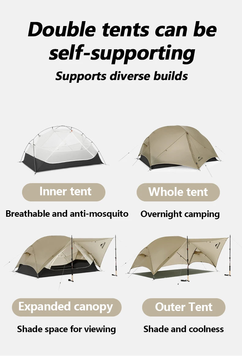 Naturehike Mongar 2 UL/PRO Tent | Ultralight 15D Backpacking 1-2 Person