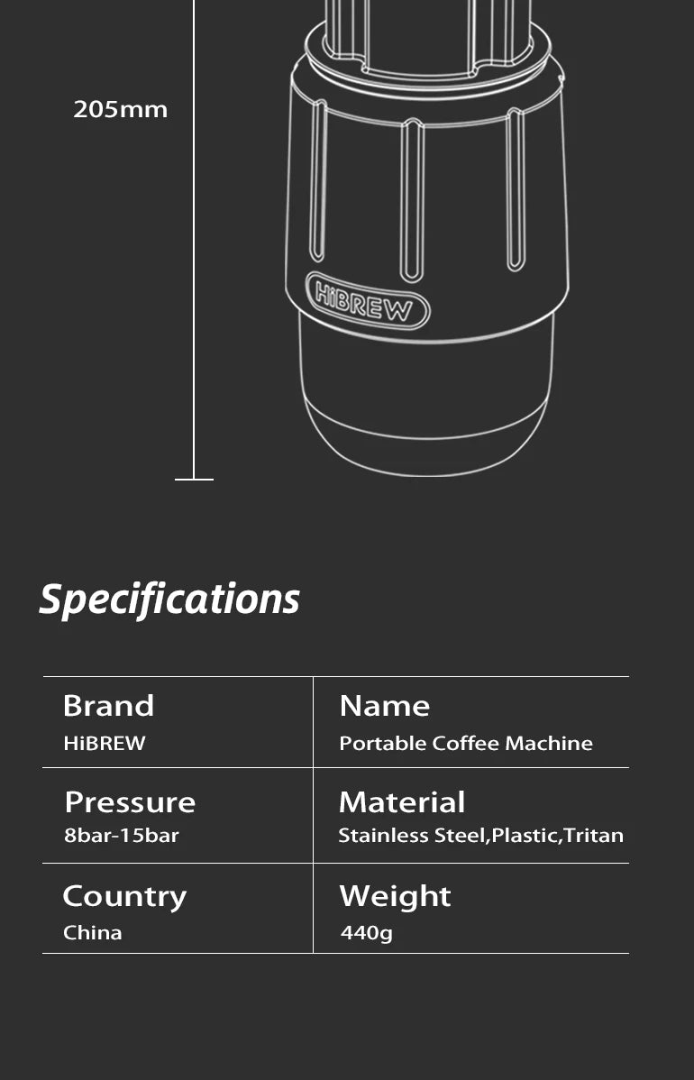 HiBREW H4D 2-in-1 Portable Espresso Maker — Hand-Press, Capsule & Ground, Hot/Cold
