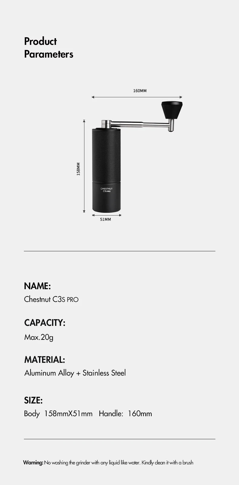 TIMEMORE Chestnut C3S PRO Manual Coffee Grinder — Steel Burr, 25g, Adjustable Hand Grinder