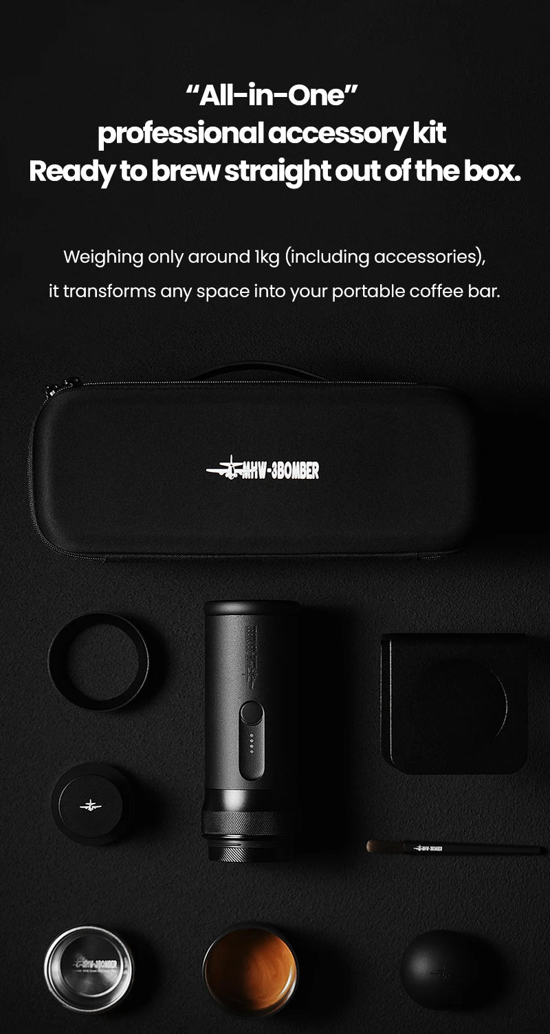 MHW-3BOMBER X-Press58 Portable Espresso Machine — USB Electric, 58mm, Travel & Camping Coffee Maker