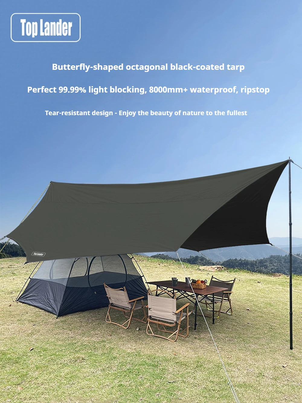 5.1x5.1m Octagon Black Coating Tarp | 8000mm Waterproof, UV Block