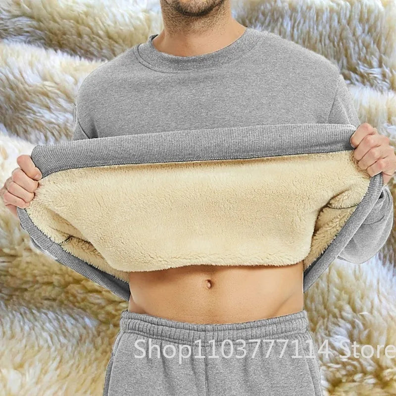 Men's Autumn Winter Fleece Lined Warm Top Korean Fashionable Long Sleeved Base Shirt Plush Casual Warm Underwear T-shirt