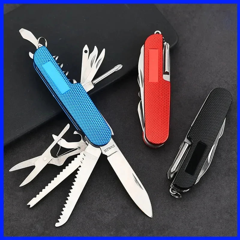 11 IN 1 Multi-purpose Knife Multitools Stainless Steel Folding Knife Wood Handle Outdoor Keychain Pocket Knife Tools