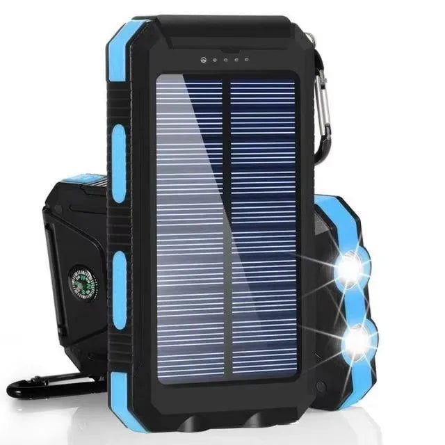 Solar Power Bank 80000mAh | Solar Panel, LED Flashlight & Compass