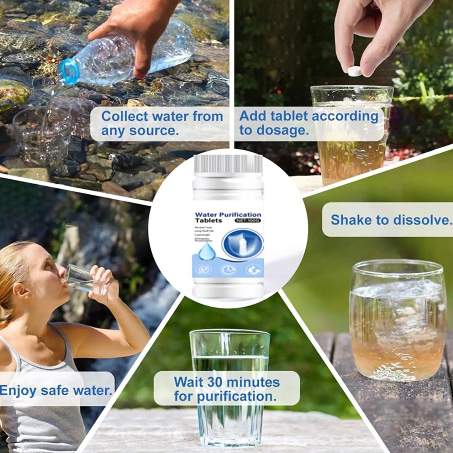 Fast Dissolving Water Purification Tablets Portable Effective Emergency Drinking Water Cleaner for Camping Hiking Backpacking