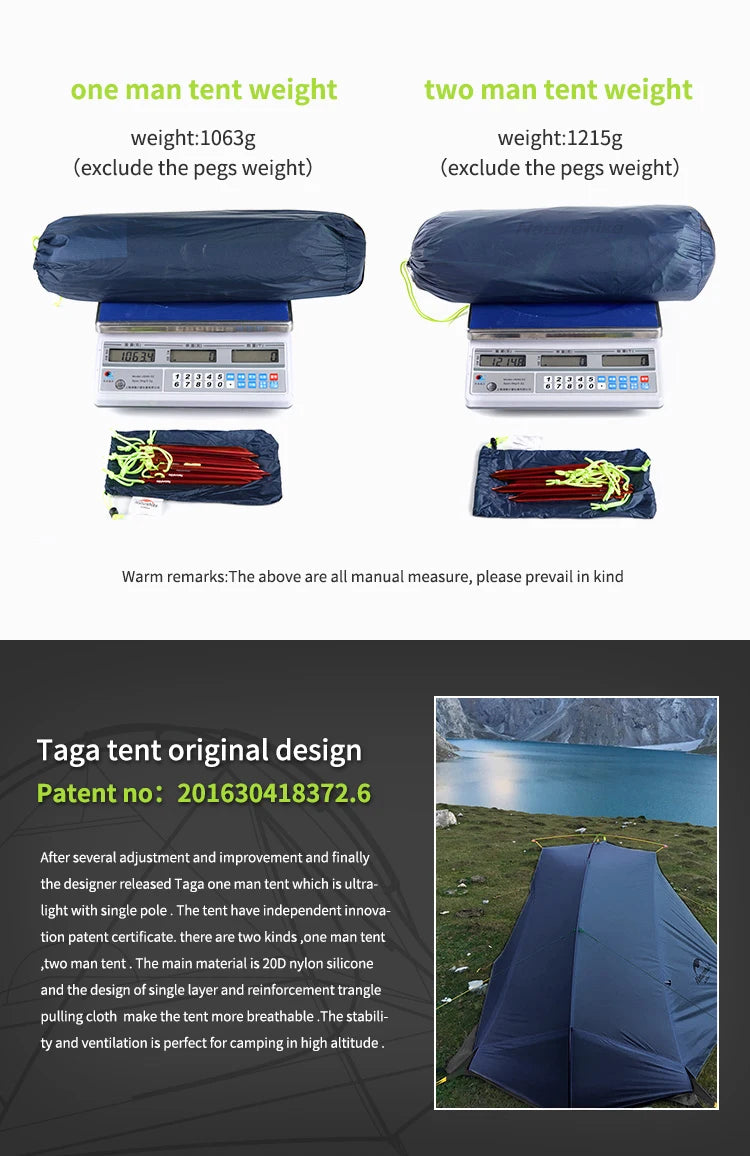 Naturehike Tagar Ultralight Hiking Tent Outdoor Summer Lightweight Camping Rainproof 1-2 Person Tent