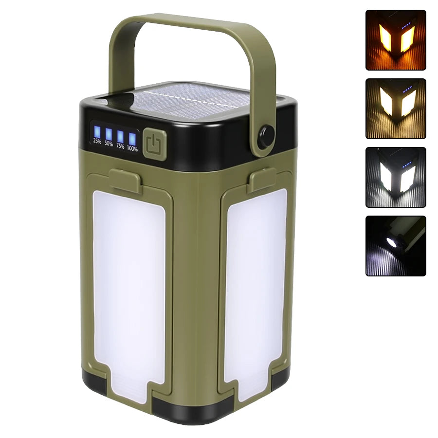 4-Leaf Solar Camping Lantern — Foldable Rechargeable Warm Tent Light & Emergency Torch