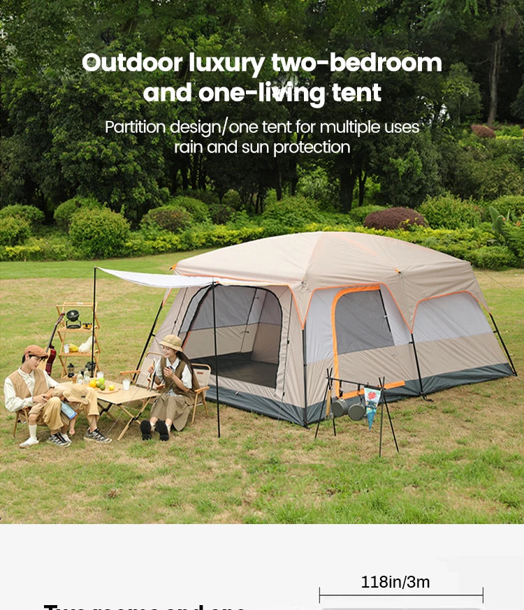 8-12 Person Family Tent | 2 Bedrooms + Living Room, 4-Season