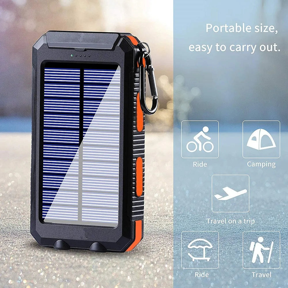 Solar Power Bank 80000mAh | Solar Panel, LED Flashlight & Compass