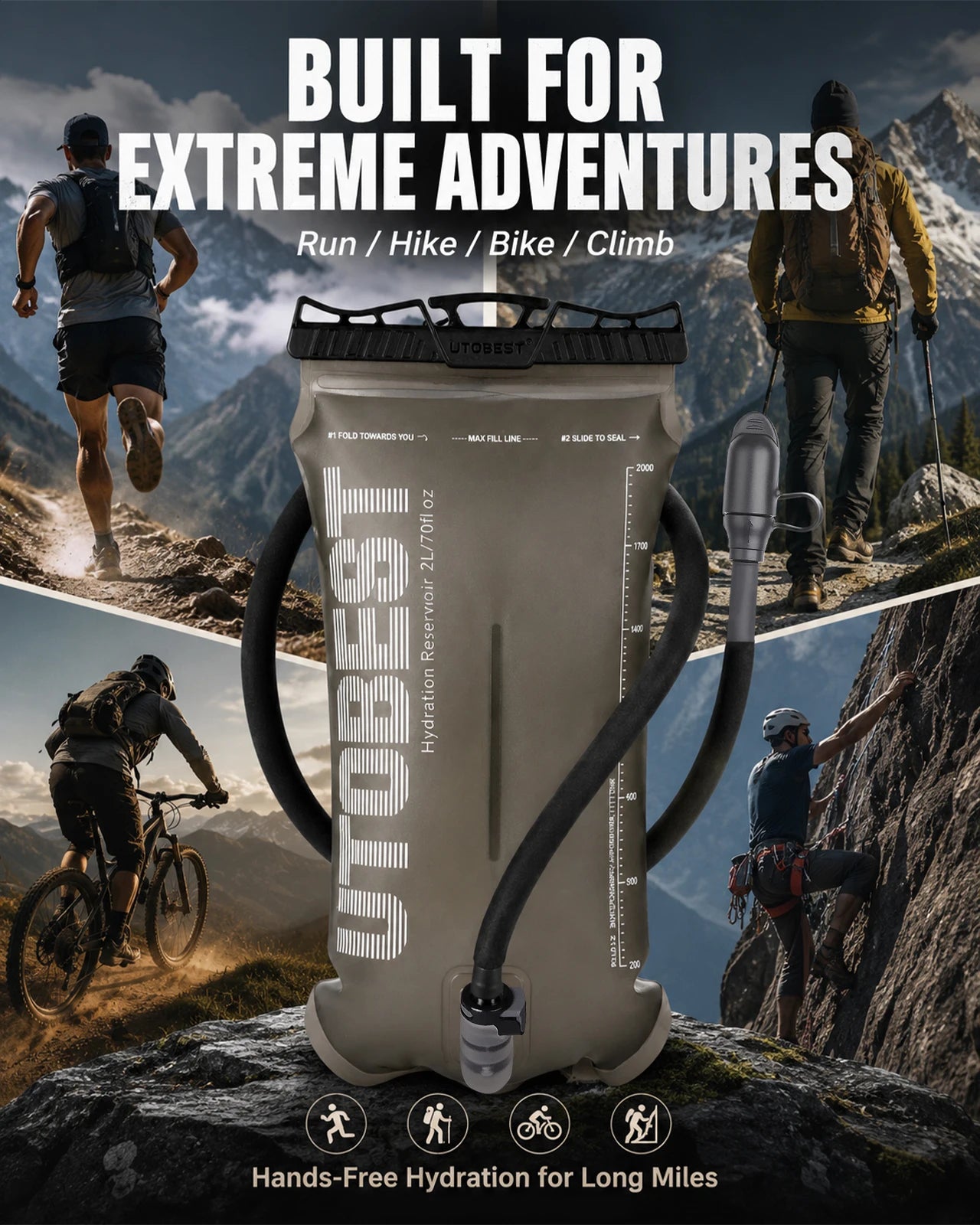 UTOBEST 1.5L/2L/3L Water Bladder Hydration Pack Reservoir TPU Water Storage Bag for Camping Cycling Running Hiking